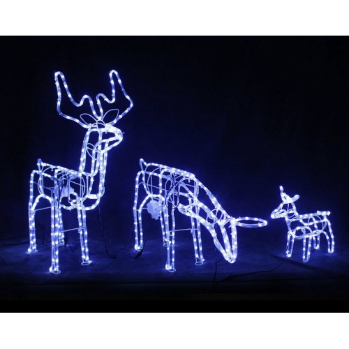  3D Deer Family Set of 3 Animated LED Blue Christmas Motif Rope Lights 
